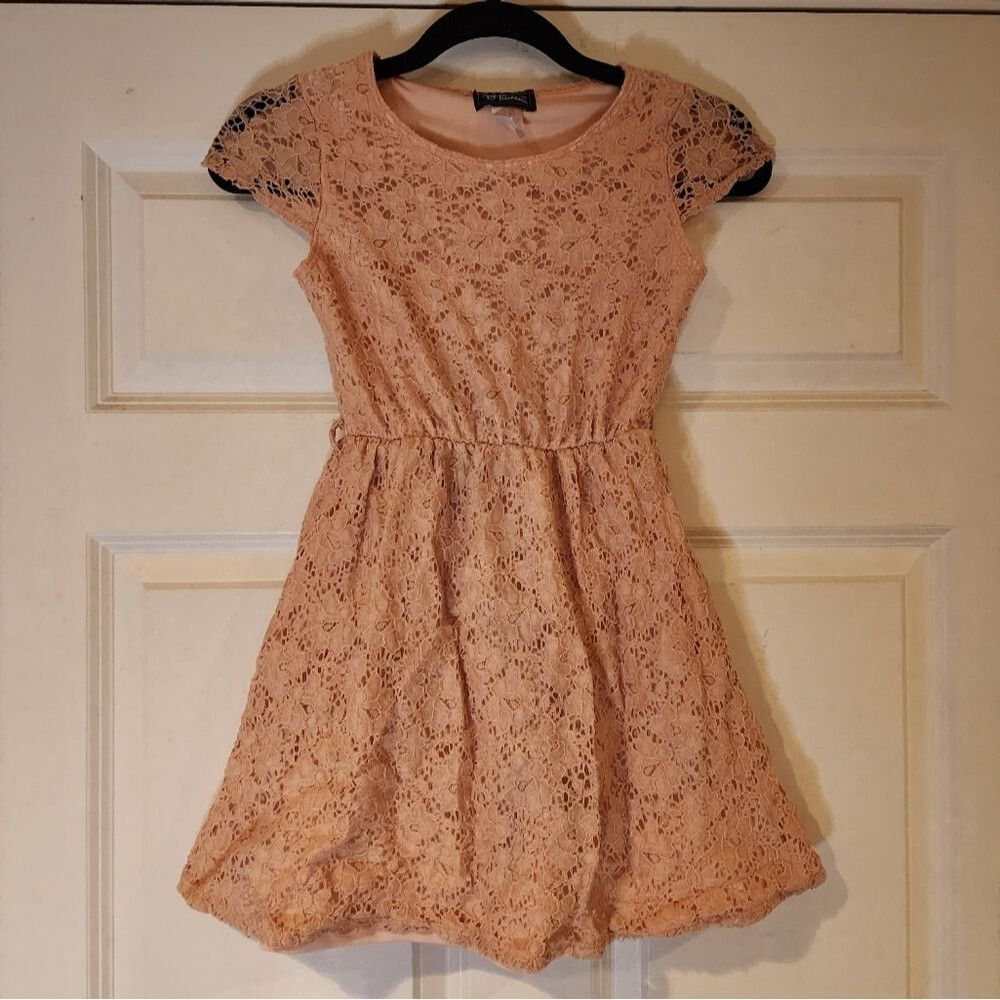Pink Lace Short Sleeve Mini Dress S